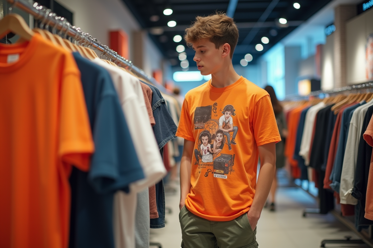 Adolescent regardant des vêtements dans un magasin tendance