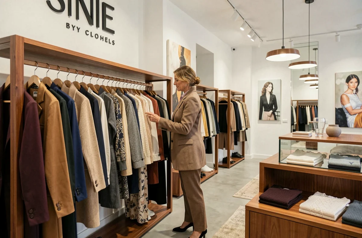 Cliente parcourant la collection de vêtements de la boutique Sine by Clothes à La Rochelle