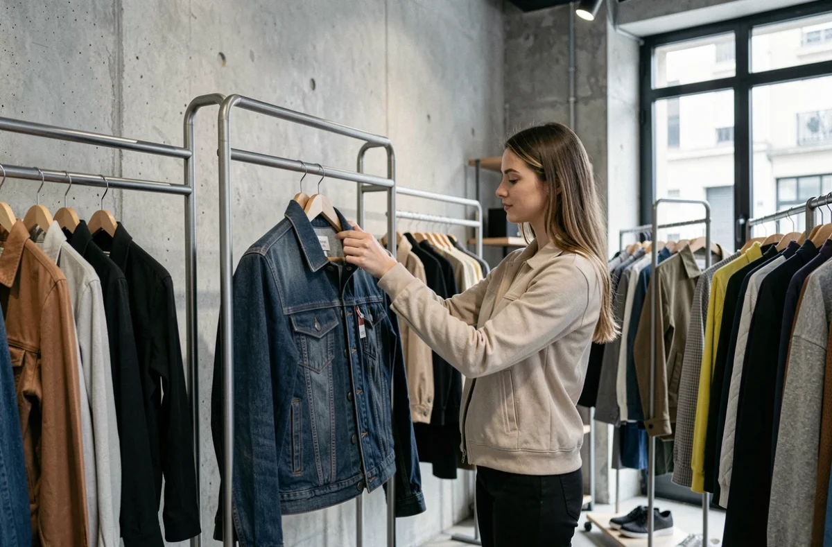 Cliente découvrant des vêtements dans la boutique U Turn à La Rochelle