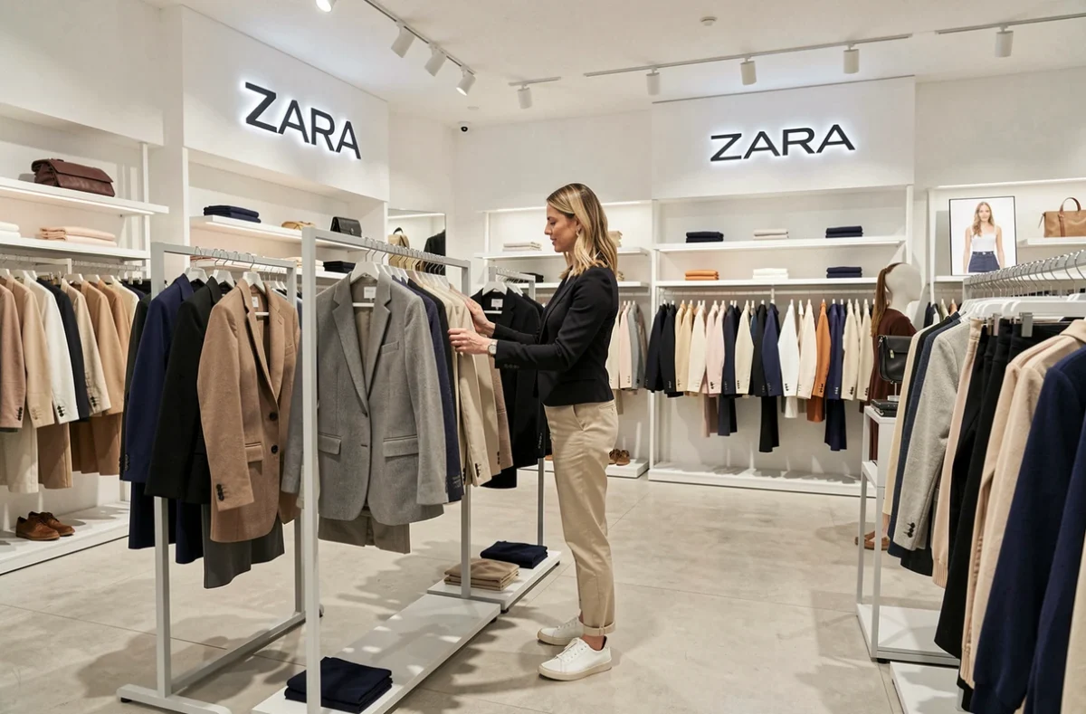 Cliente choisissant un blazer dans le magasin Zara de La Rochelle