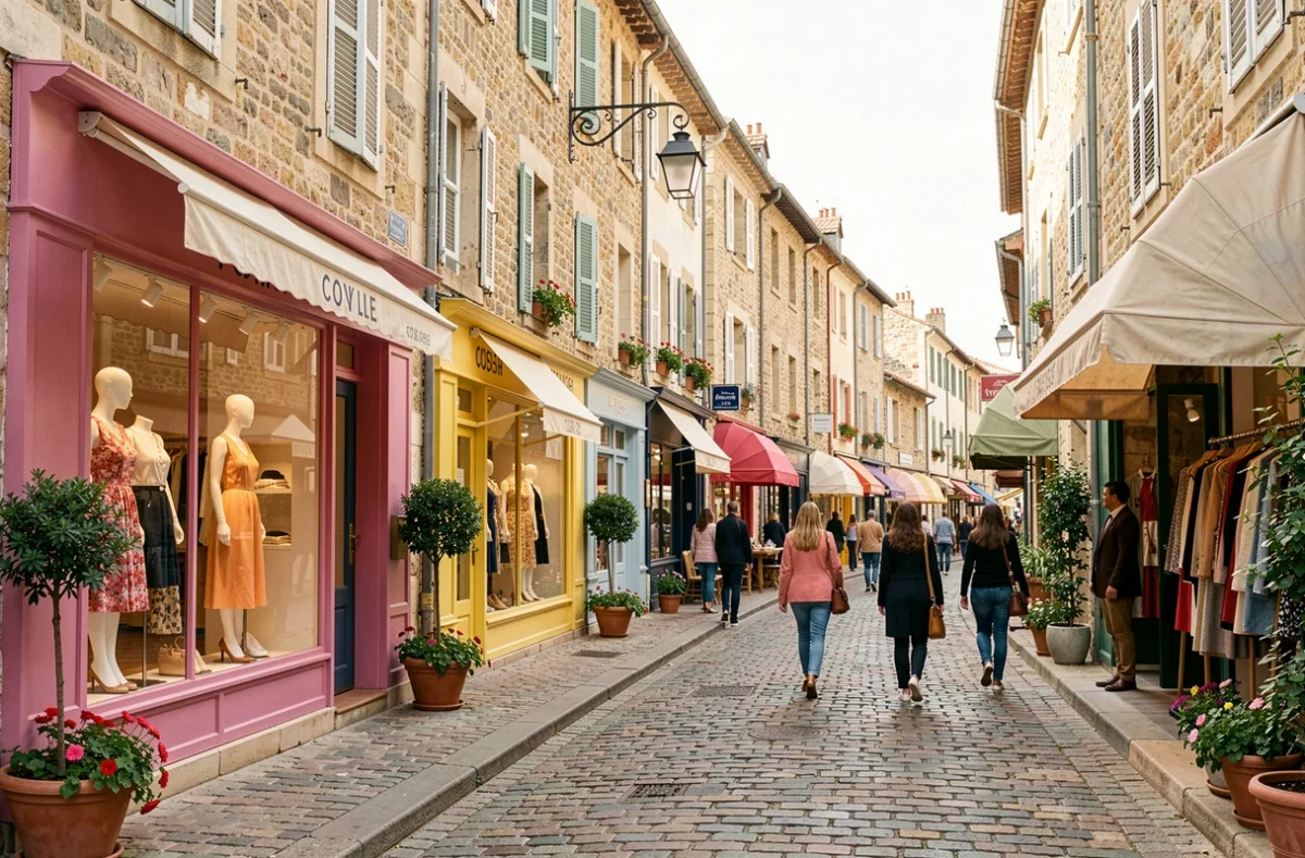 Rue commerçante de La Rochelle avec des boutiques de prêt-à-porter féminin en Charente-Maritime