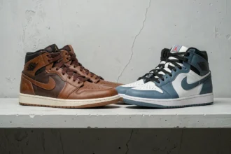 Comparaison des sneakers Air Jordan vintage et modernes montrant l'évolution du logo Jumpman jusqu'en 2026