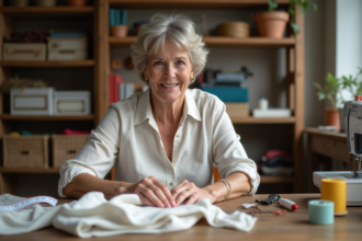 Femme d'âge moyen dans un atelier de couture organisée