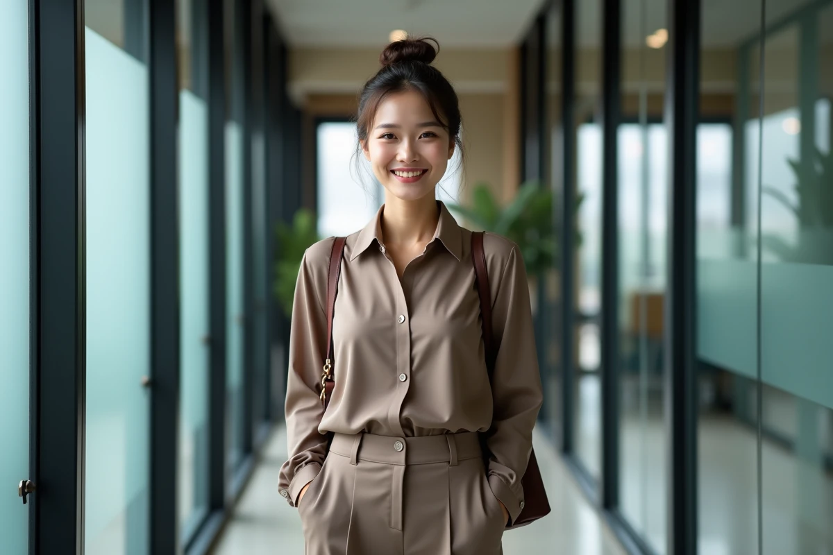 Jeune femme professionnelle dans un couloir de bureau moderne
