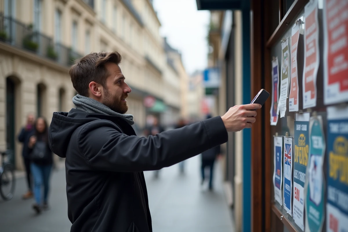 Homme pointant un panneau d