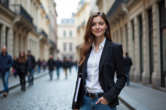 Jeune femme confiante dans les rues de Bruxelles