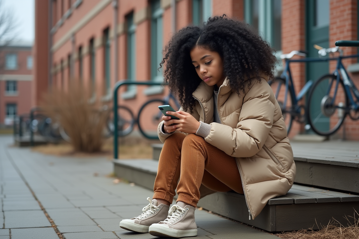 Fille assise sur les escaliers d
